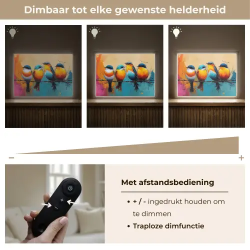 Vogels - Kleurrijk - Tak - Abstract Light Box met batterij (Wandlamp) middel -USP_dimbaarNL