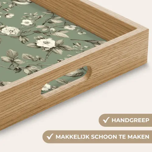 Botanisch - Vogels - Groen Dienblad Rechthoek middel 911 -USP_HandgreepNL