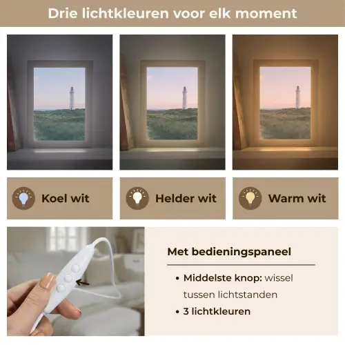 Vuurtoren - Duinlandschap - Zee Light Box met kabel (Tafellamp) klein -USP_lichtkleurNL