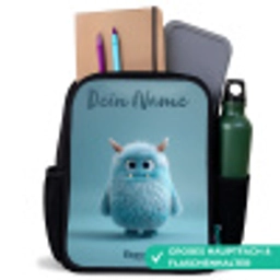 Blauw pluizig monster met hoorns Rugzak - Zwart middel -inhoud_DE