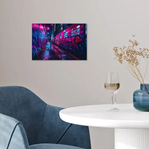 Stad - Neon -  Nacht - Roze - Graffiti poster papier klein -sfeer3