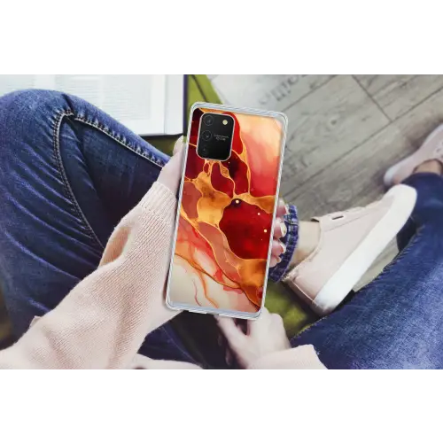 Marmer - Rood - Goud - Modern - Abstract Telefoonhoesje Samsung Galaxy S10 Lite klein -handS10Lite