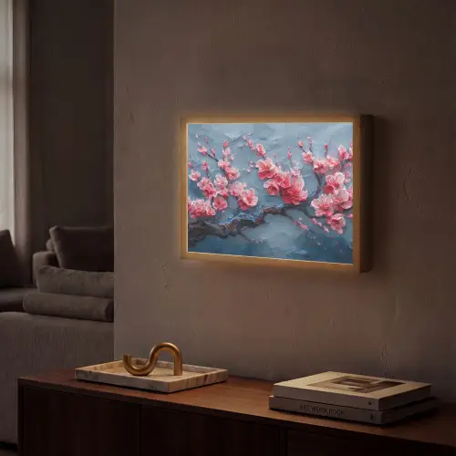 Bloesem - Bloem - Roze - Tak Light Box met batterij (Wandlamp) middel -sfeer1