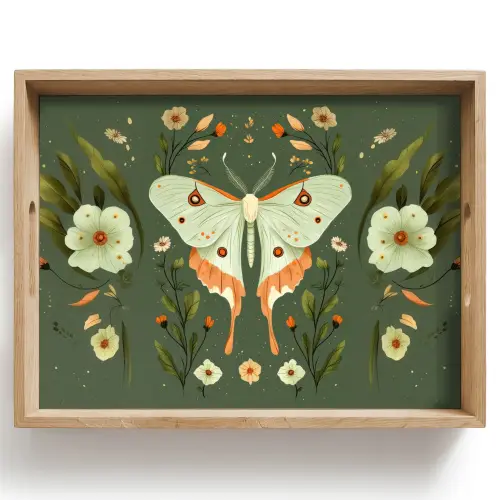 Bloemen - Bladeren - Olijfgroen - Vlinder Dienblad Rechthoek middel -z3d_shopping
