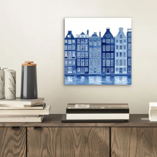Aquarel - Grachtenpanden - Delfts - Blauw aluminium wit klein -sfeer1