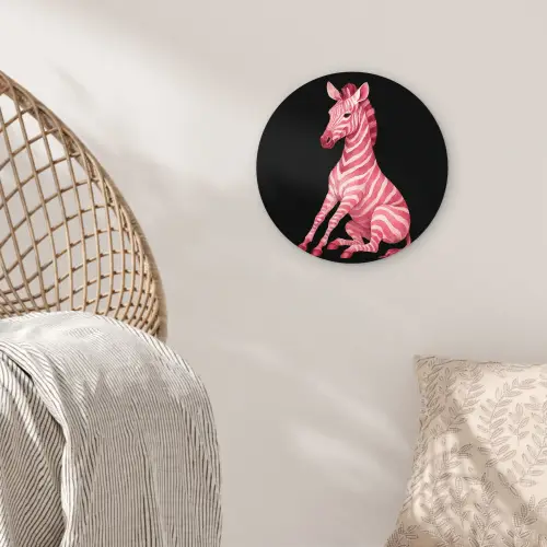 Zebra - Roze - Gestreept Wandcirkel kunststof plaat 5mm dik klein -sfeer5