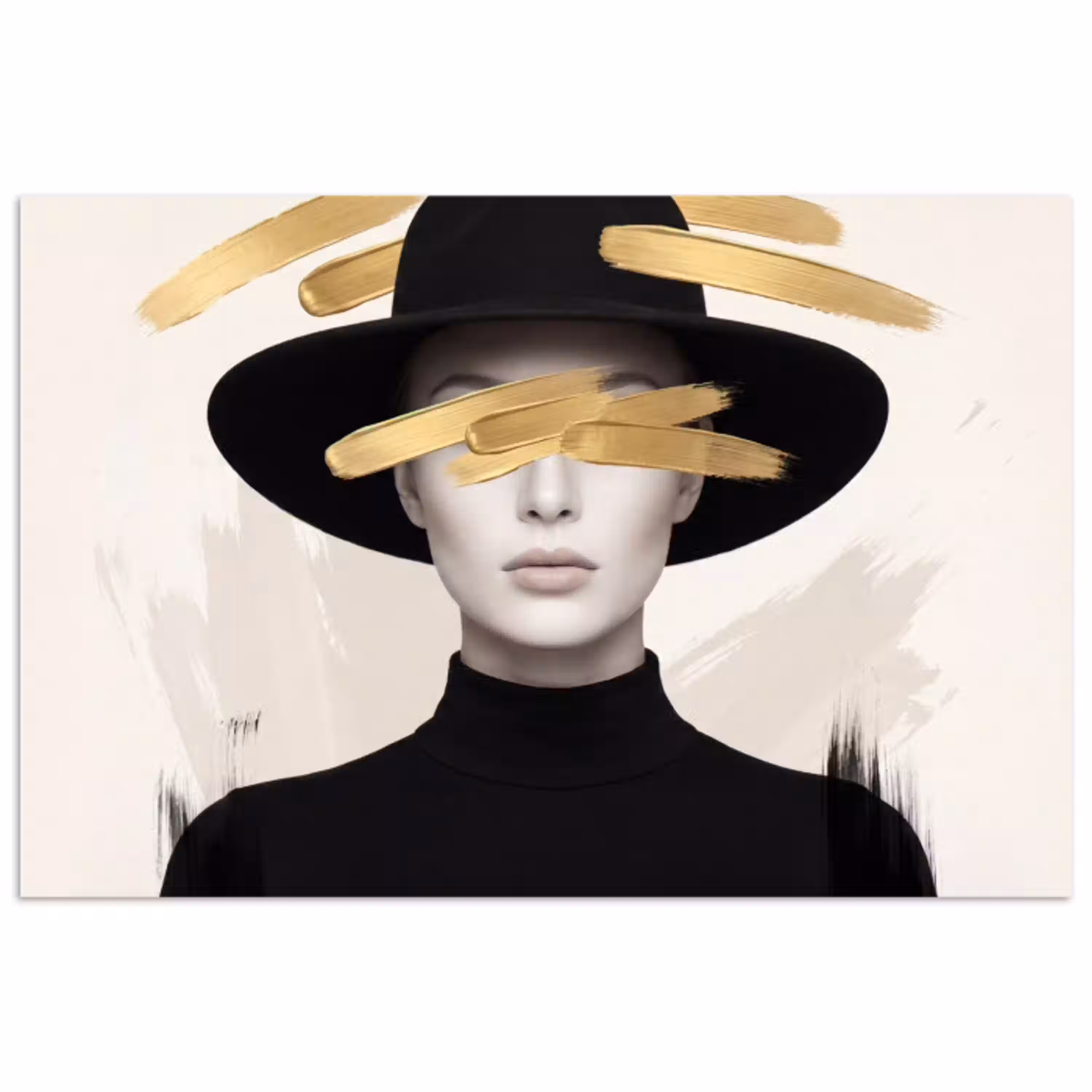 Vrouw - Portret - Modern - Goud - Kunst poster papier klein -3d