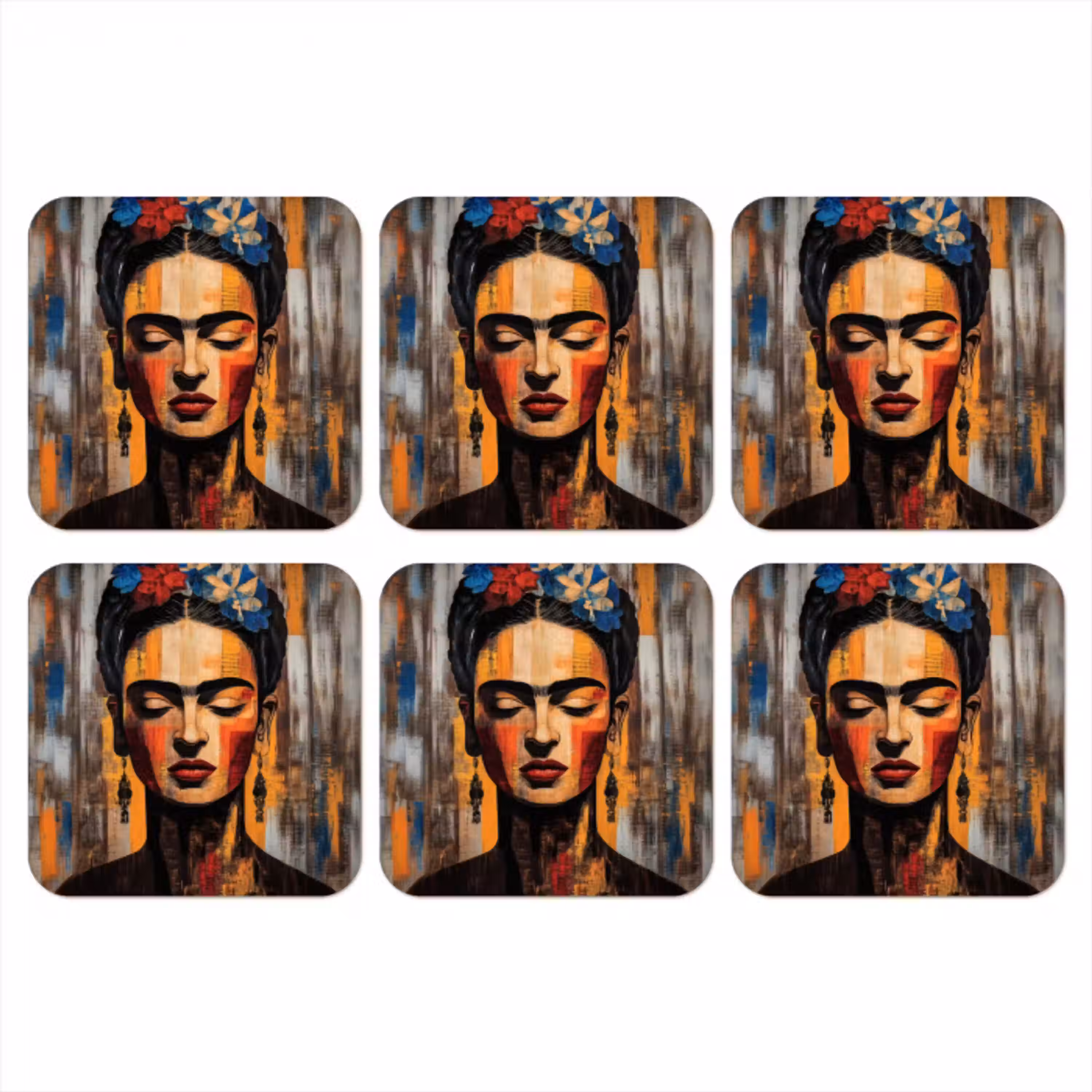 Portret - Vrouw - Bloemen onderzetter kurk middel -3d