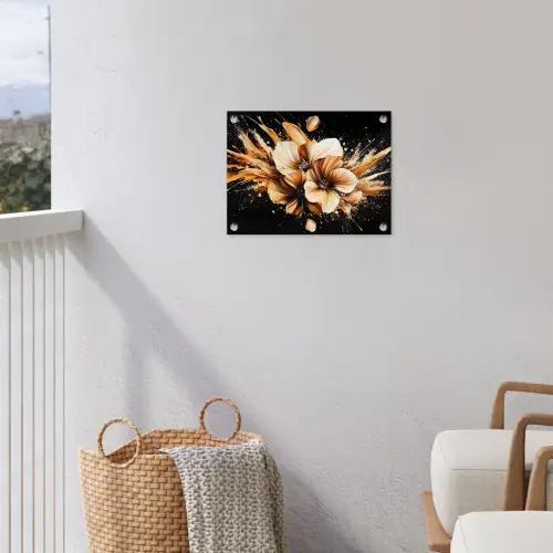 Bloemen - Goud - Graffiti - Zwart - Abstract tuinposter los doek klein -sfeer8