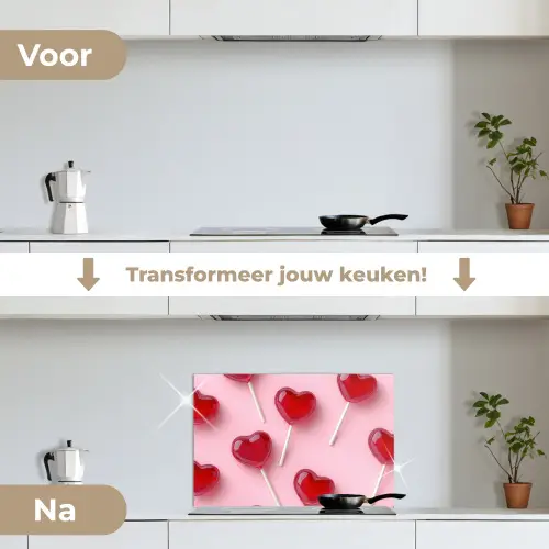 Lollies - Hartjes - Roze keuken achterwand spatscherm klein -voor_na_NL