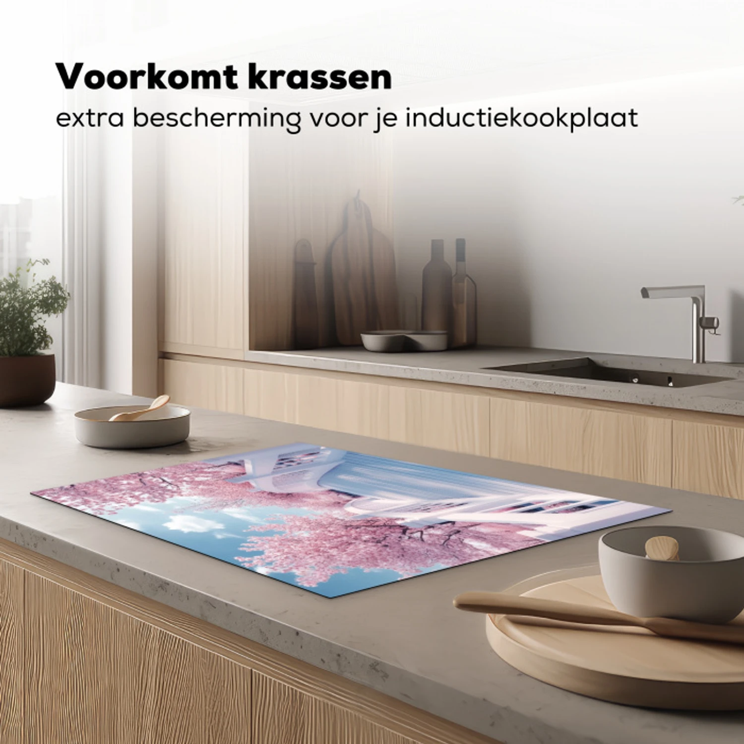 Brug - Kersenbomen - Wit Inductie beschermer vinyl 3mm klein -sfeer1