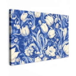 Bloemen - Delfts Blauw - Patroon - Tulp Tuinposter op houten frame 2 cm dik klein -3d