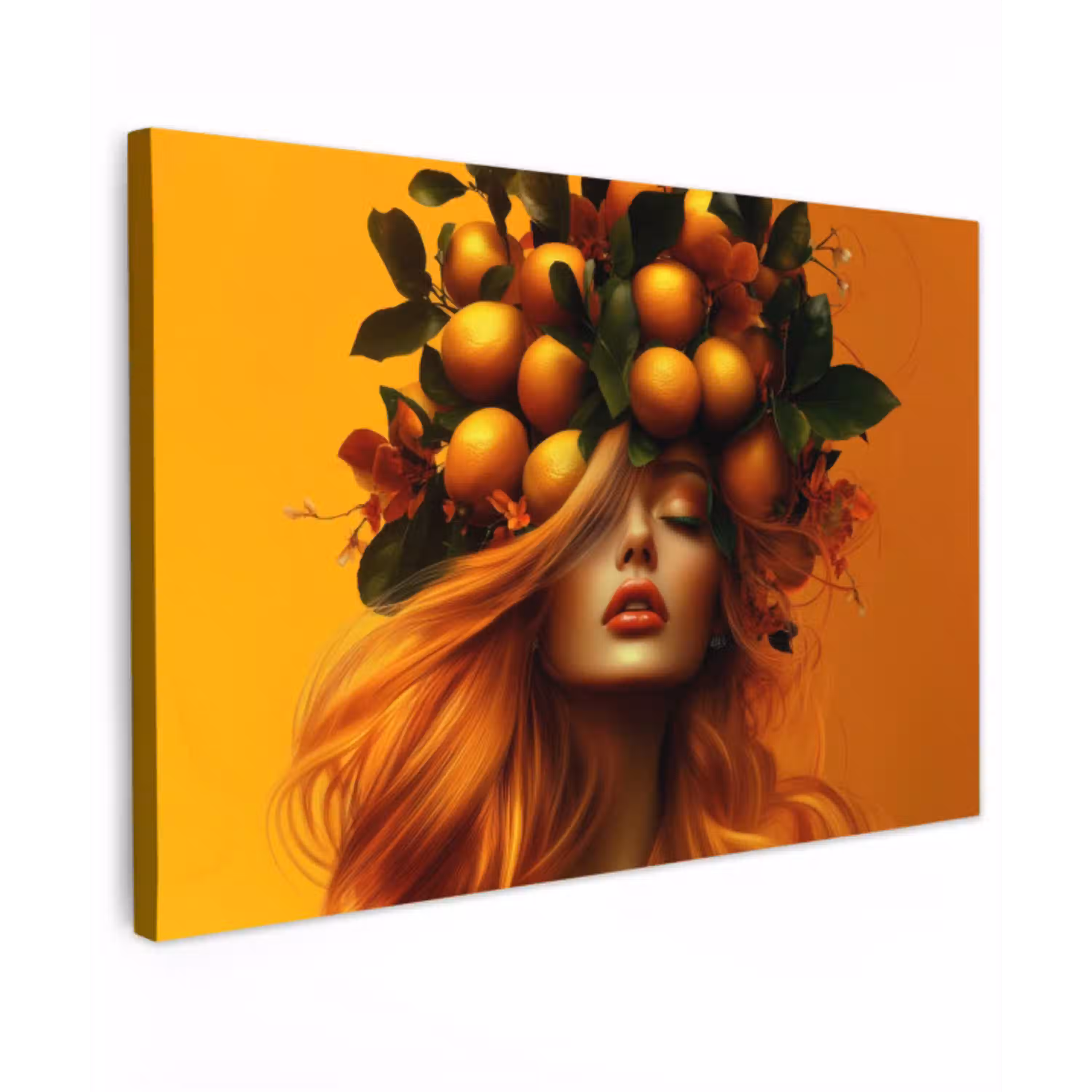 Vrouw - Citroenen - Bloesem - Geel Tuinposter op houten frame 2 cm dik klein -3d