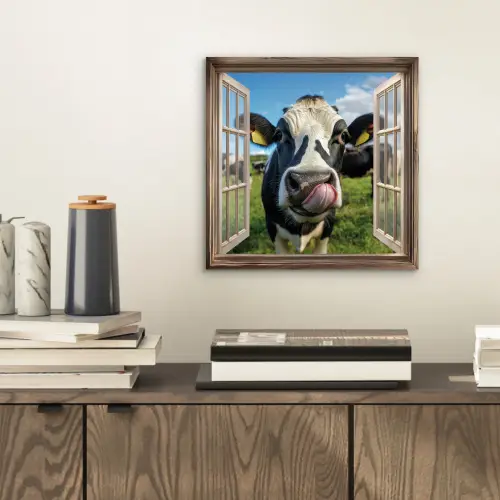 Doorkijk - Koe - Weiland - Dieren - Natuur aluminium wit klein -sfeer1