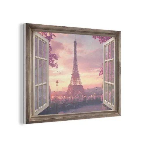 Doorkijk - Parijs - Eiffeltoren - Roze - Kersenbloesem PET vilt klein -3d