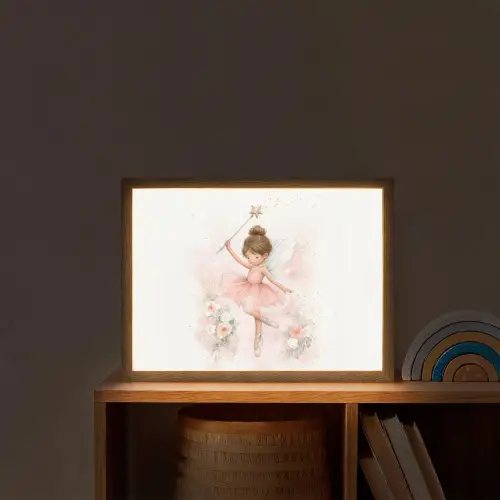 Ballerina - Fee - Bloemen - Roze Light Box met batterij (Wandlamp kind) middel -sfeer1_kind