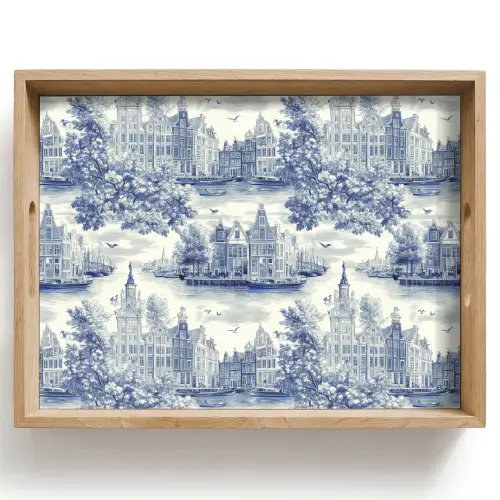 Huizen - Bomen - Water - Vogels - Blauw Dienblad Rechthoek middel 911 -z3d_shopping