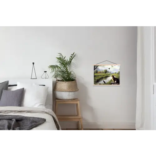 Kat - Beekje - Weide textielposter latten blank klein -woonkamer