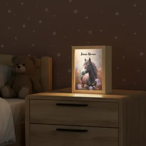 Paard - Bloemen - Natuur - Paars - Dieren Light Box met kabel (Kinderlampje) klein -sfeer1_kind