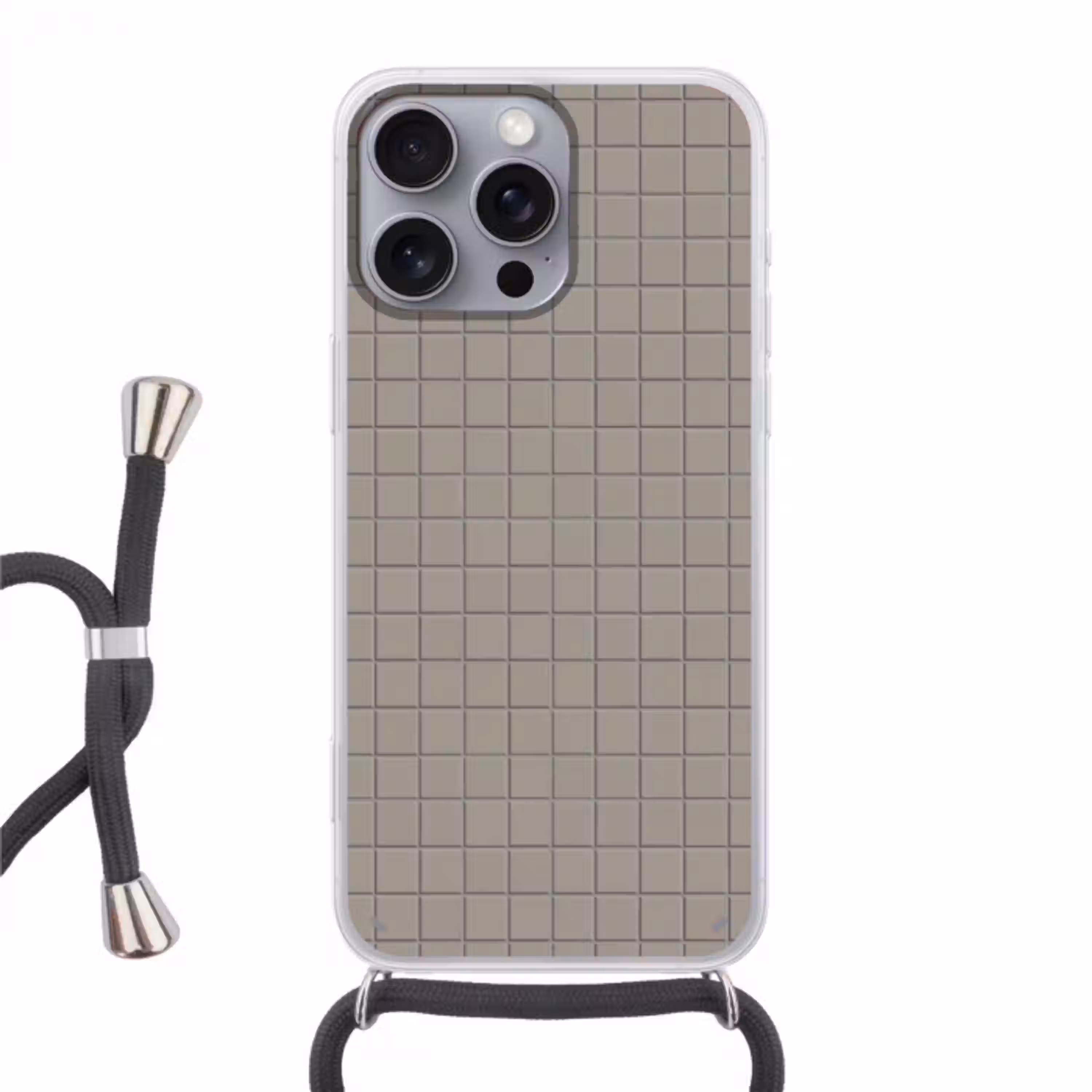Tegel - Patroon Kiezel - Grijs Hoesje iPhone 16 Pro Max met koord klein 804 -3d