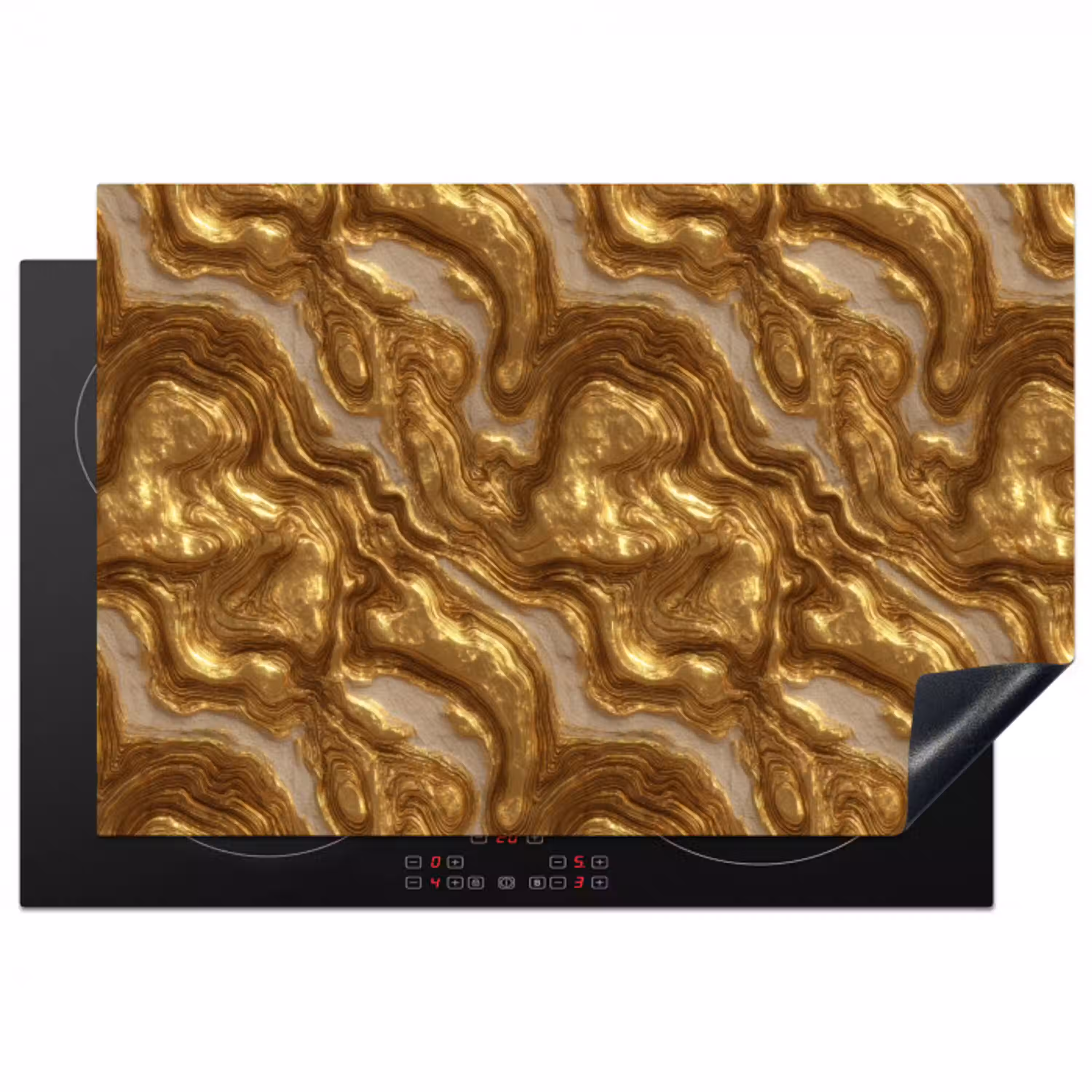 Golven - Organisch - Goud - Crème Inductie beschermer vinyl 3mm klein 276 -3d