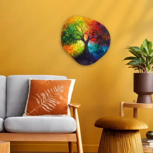 Boom - Kleurrijk - Modern - Abstract Wandcirkel Organisch Forex 3mm klein -sfeer4