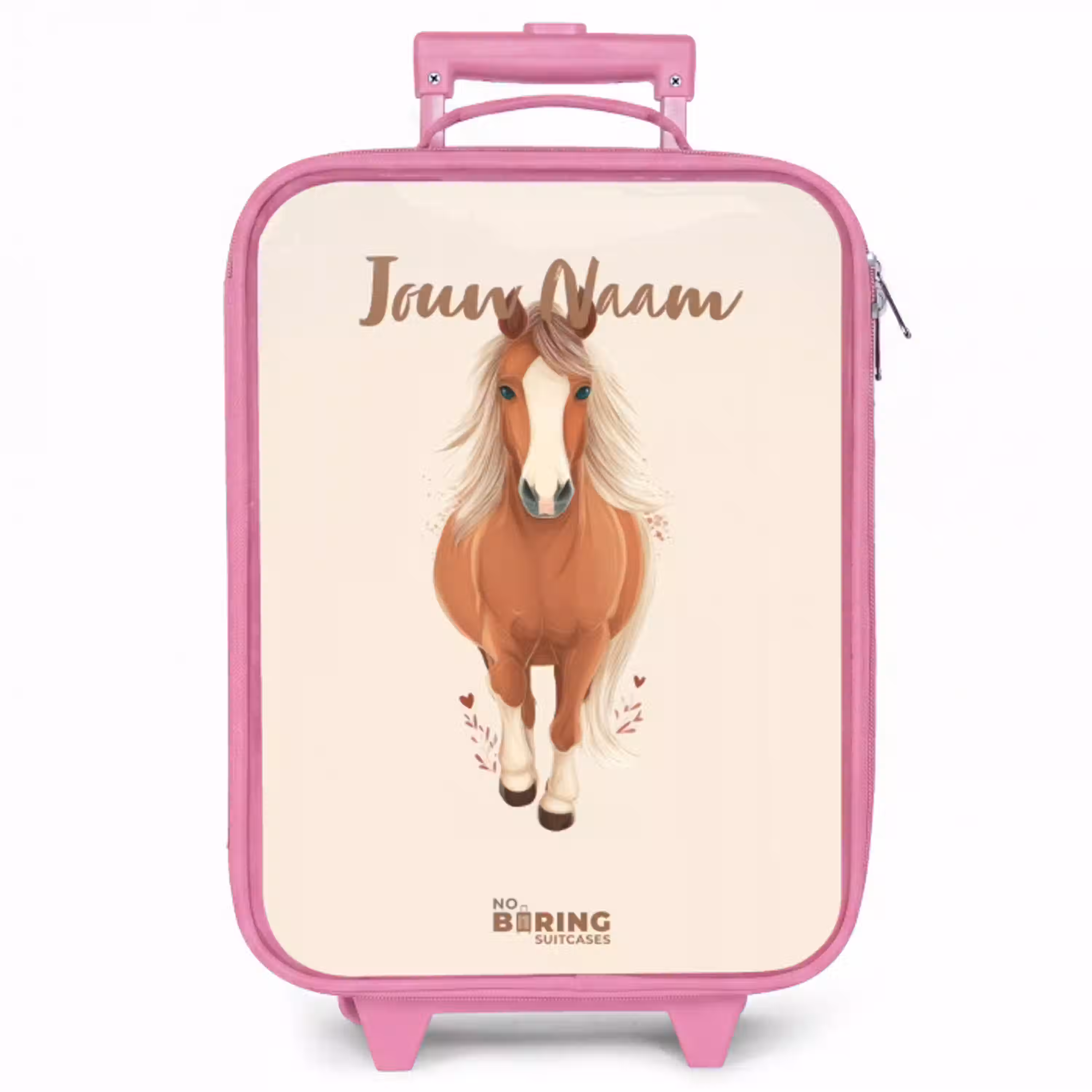 Bruin paard in gallop Kinderkoffer - Roze klein -zzz_website3d
