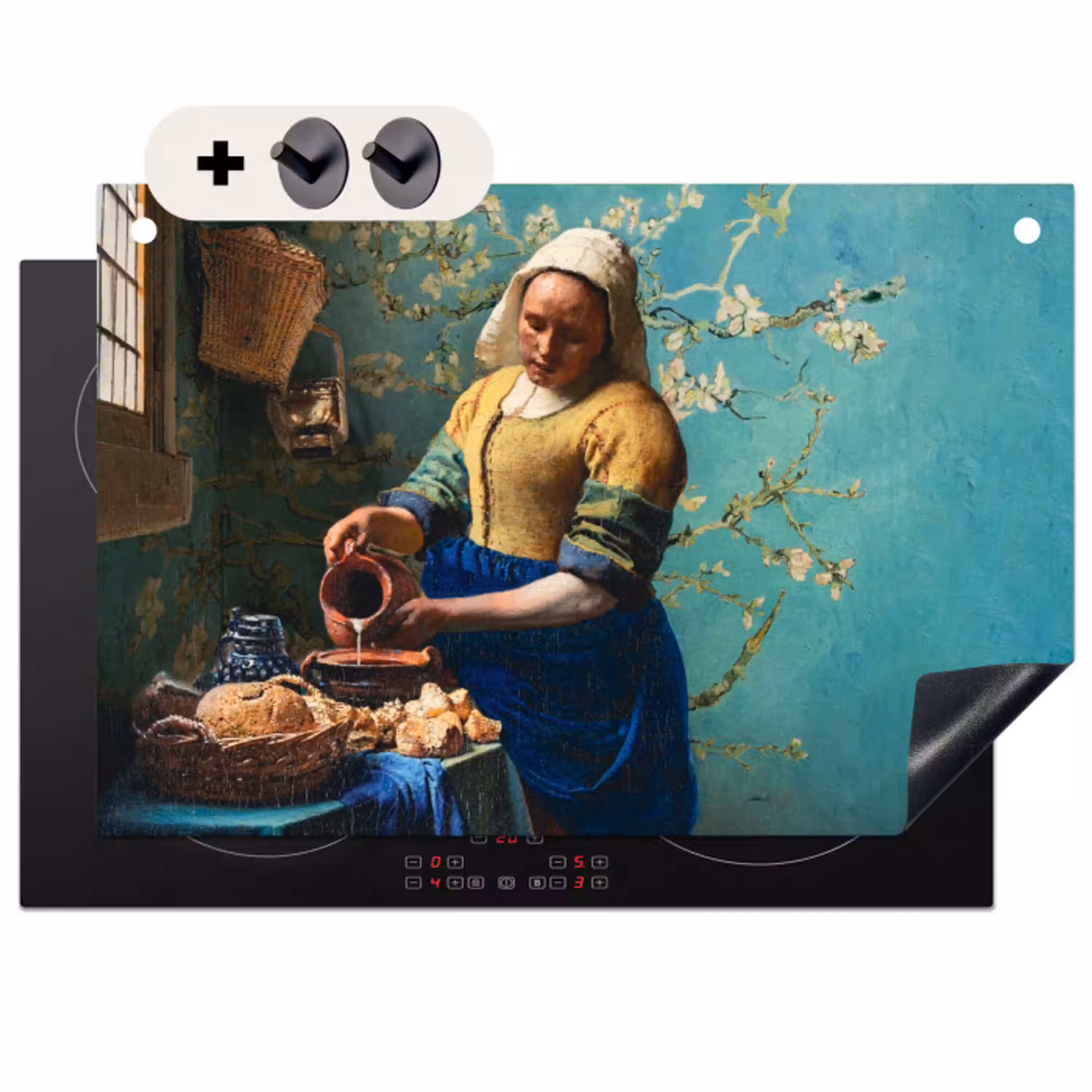 Melkmeisje - Amandelbloesem - Van Gogh - Vermeer - Schilderij - Oude meesters Inductie beschemer met haakjes klein -3d
