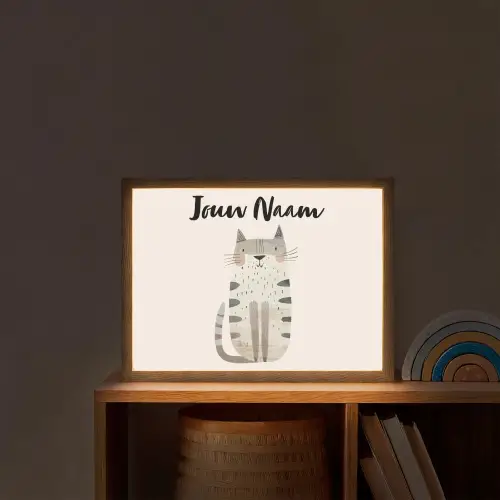 Kat - Dieren - Beige Light Box met batterij (Wandlamp kind) middel -sfeer1_kind