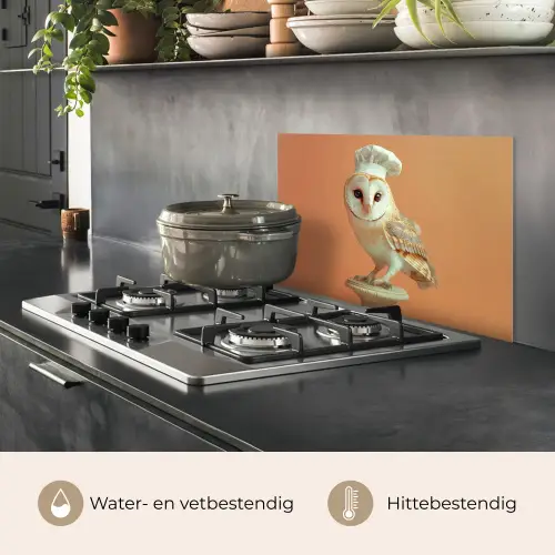 Kerkuil - Koksmuts - Oranje - Vogel keuken achterwand spatscherm klein -usp_NL