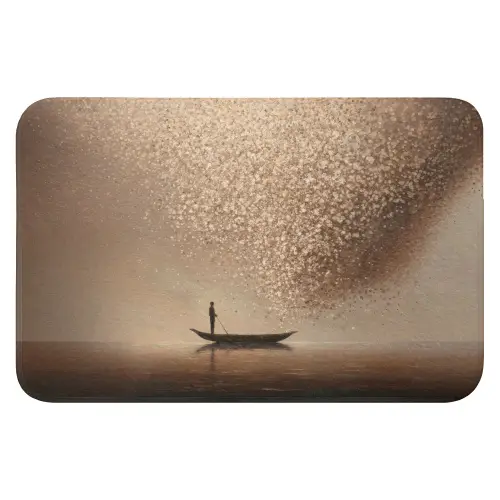 Bootje - Blaadjes - Goud - Water Badmat klein -3d