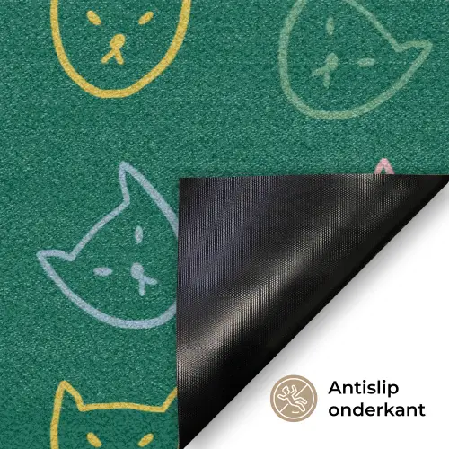 Donkergroen - Gezichten - Katten - Kleuren Deurmat klein 898 -antislip_NL