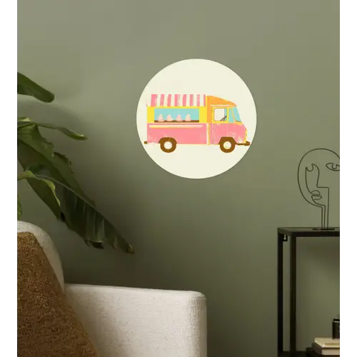 Ijskar - Retro - Softijsjes - Roze Wandcirkel behangsticker klein -sfeer2