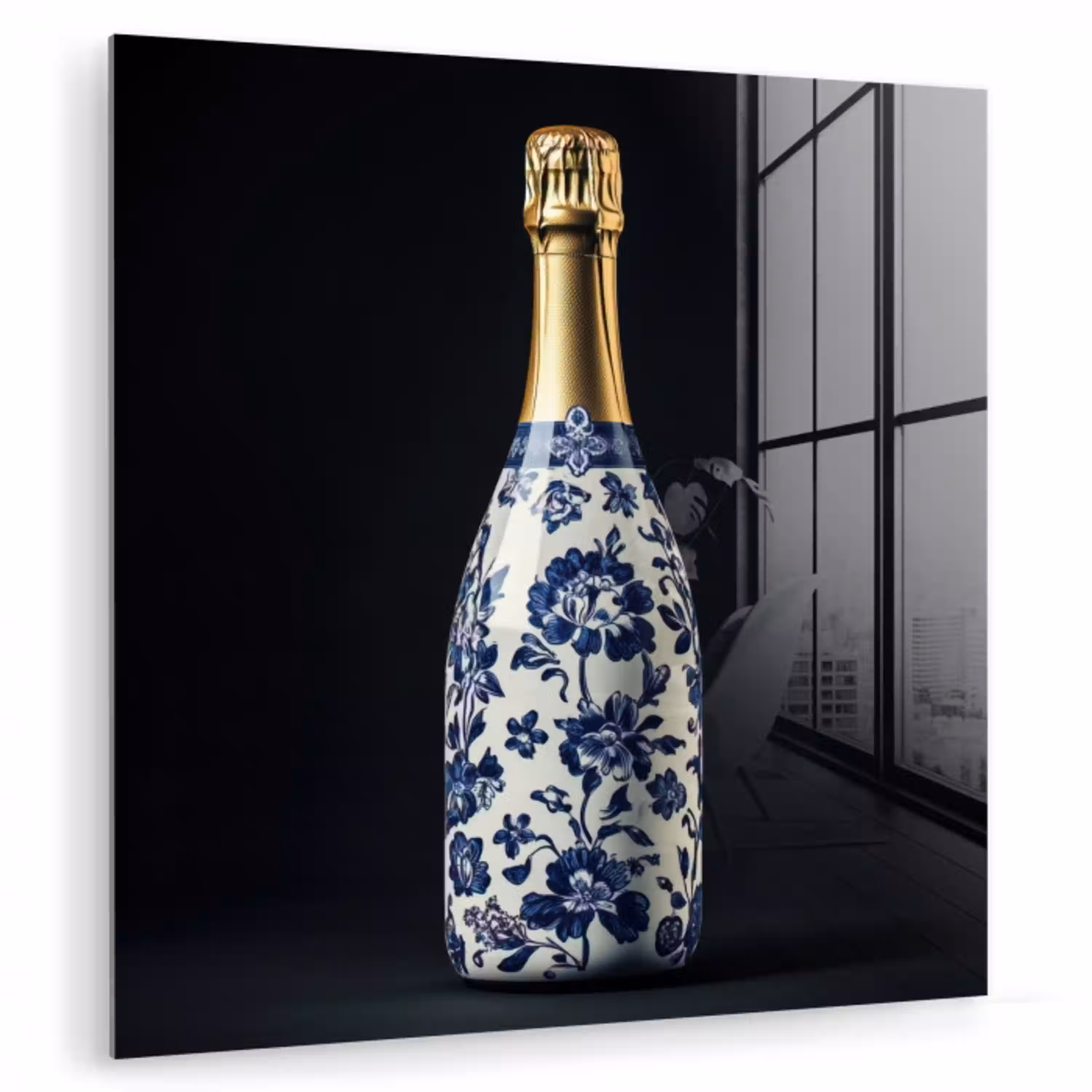 Champagne - Bloemen - Goud - Chique plexiglas 5mm klein -zzzproduct_nieuw