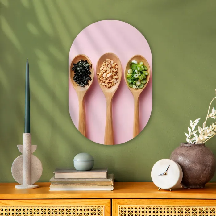 Ingrediënten - Lepels - Hout - Roze Wandcirkel Ovaal Forex klein -sfeer2