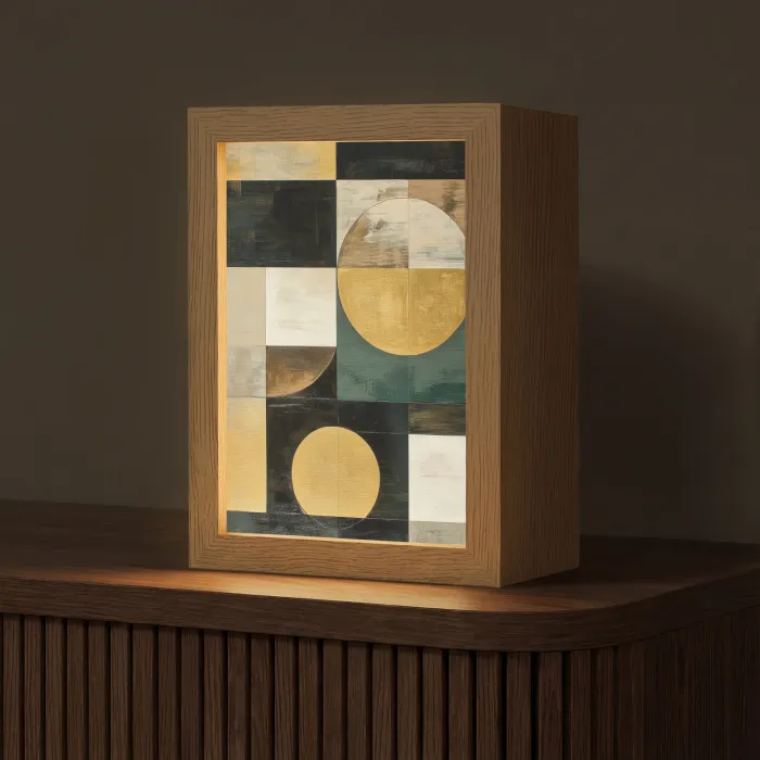 Abstract - Goud - Brons - Vormen - Geometrisch Light Box met kabel (Tafellamp) klein -z3d_website
