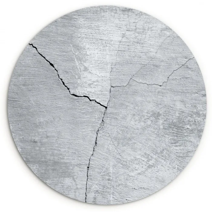Beton - Scheur - Grijs Wandcirkel kunststof plaat 5mm dik klein -3d