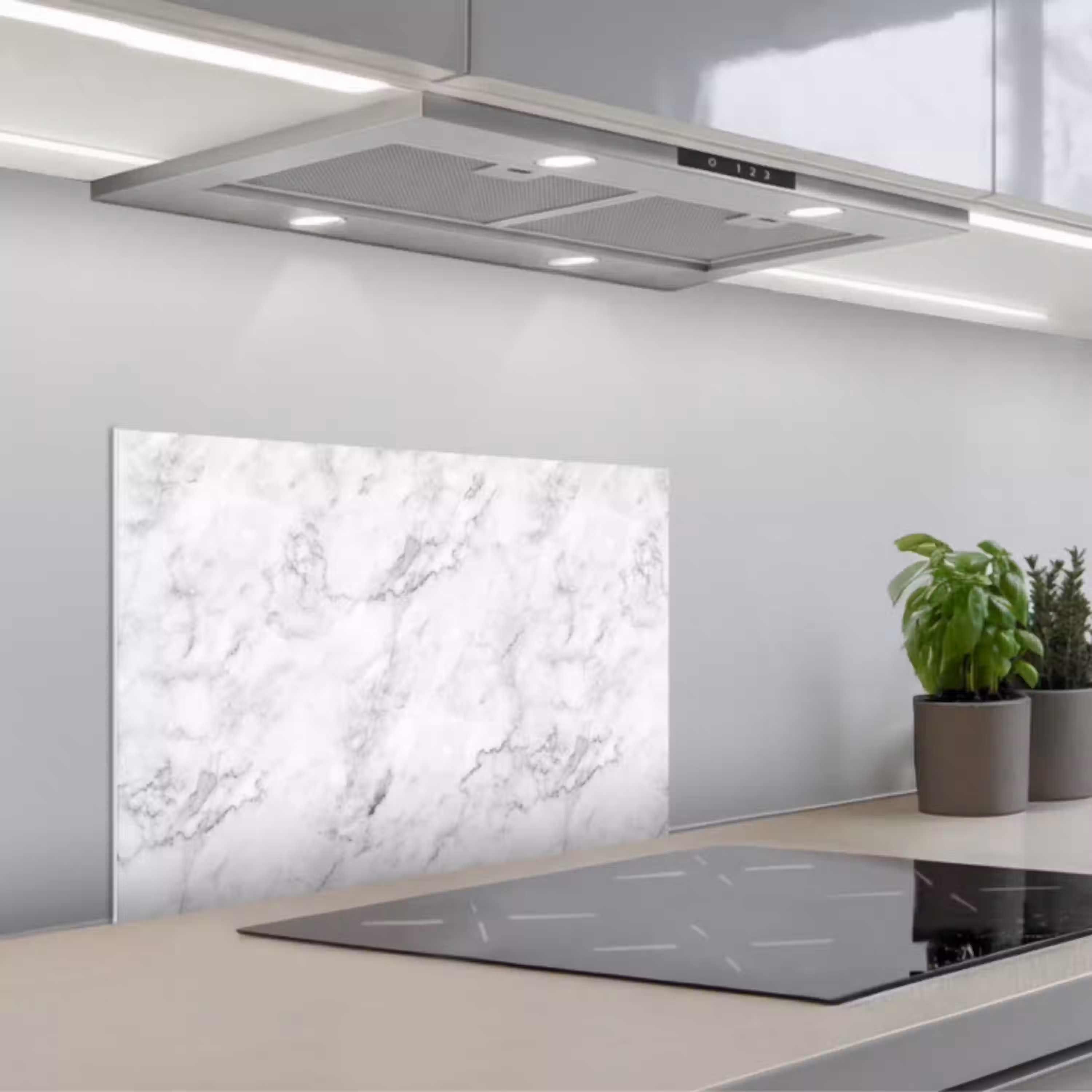 Klassiek - Marmer - Aders - Grijs keuken achterwand spatscherm klein 900 -3d_schuin