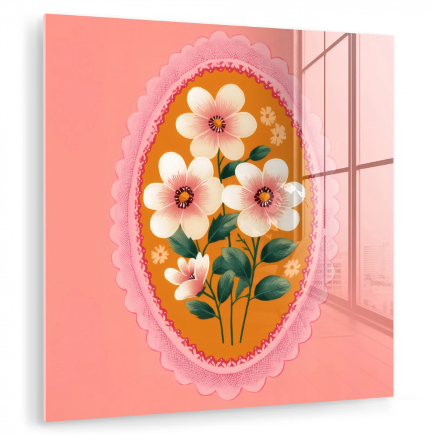 Illustratie - Bloemen - Rand - Roze plexiglas 5mm klein -zzzproduct_nieuw