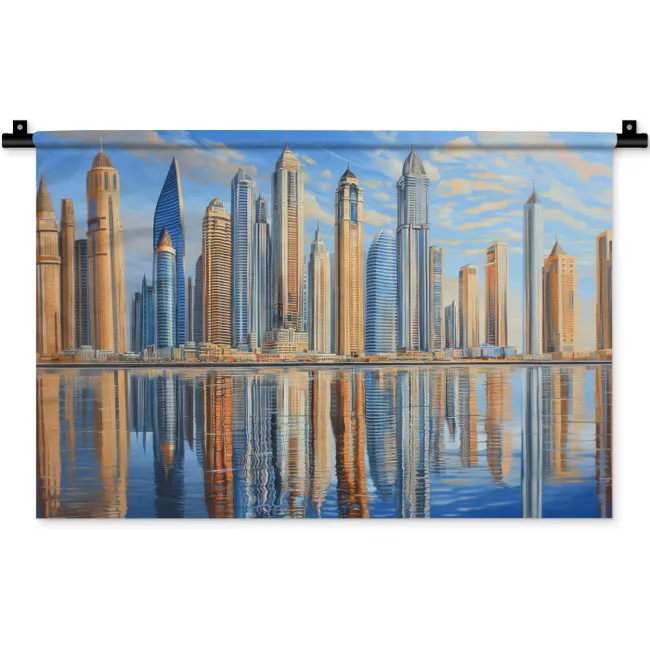 Skyline - Wolkenkrabbers - Water - Blauw Wandkleed katoen klein -zz3d