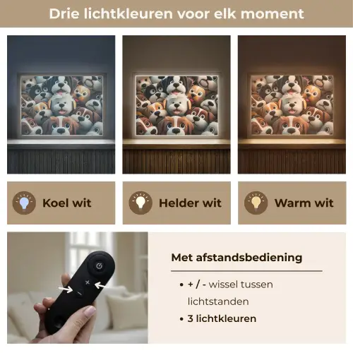 Hond - Dieren - Patronen - Bruin - Meisjes - Jongens Light Box met batterij (Wandlamp kind) middel -USP_lichtkleurNL