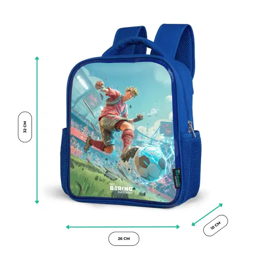 Voetbal - Jongen - Stadion - Elektrisch Kinderrugzak - Blauw middel -productfoto_formaten