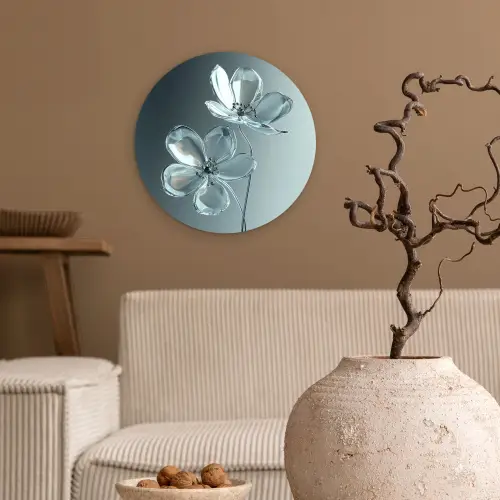 Kristal - Bloemen - Grijs Wandcirkel plexiglas klein -sfeer1