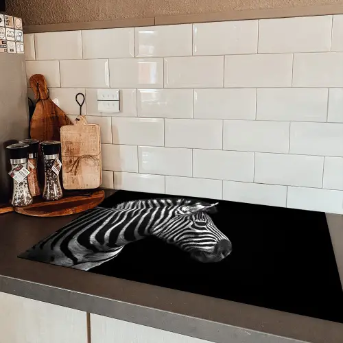 Zebra - Zwart - Wit - Portret - Dieren Inductie beschermer vinyl 3mm klein -sfeer3