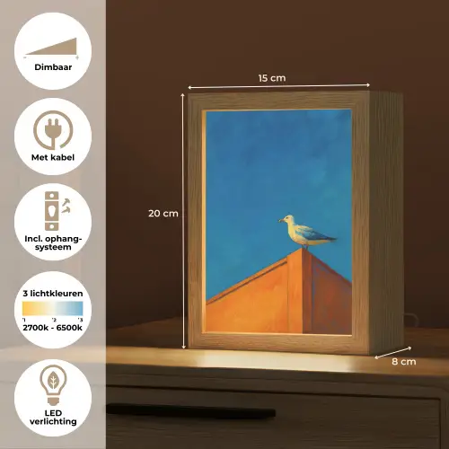Meeuw - Gebouw - Lucht - Geschilderd Light Box met kabel (Tafellamp) klein -USP_NL