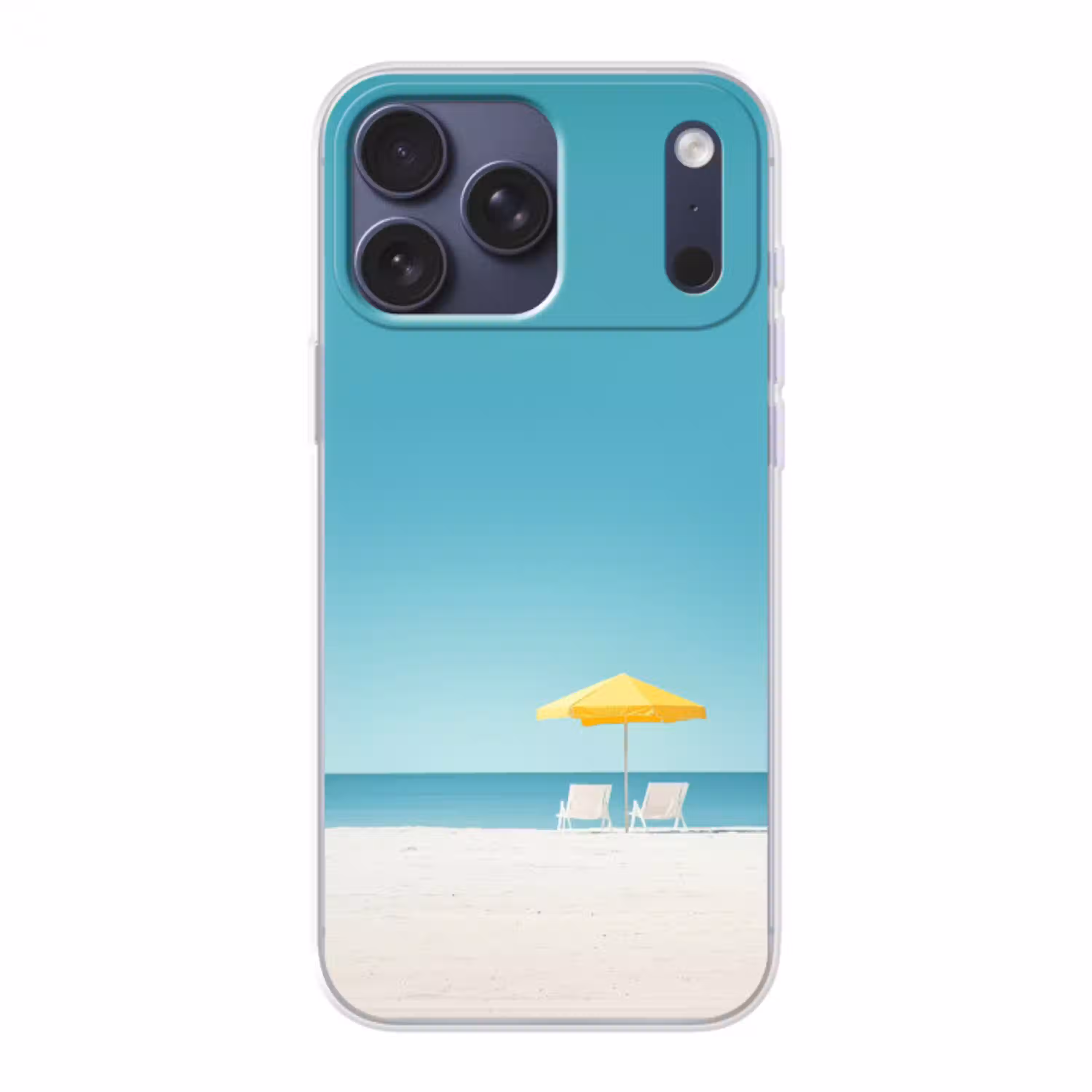 Strand - Blauwe lucht - Geel - Parasol Telefoonhoesje iPhone 17 Pro Max klein -3d