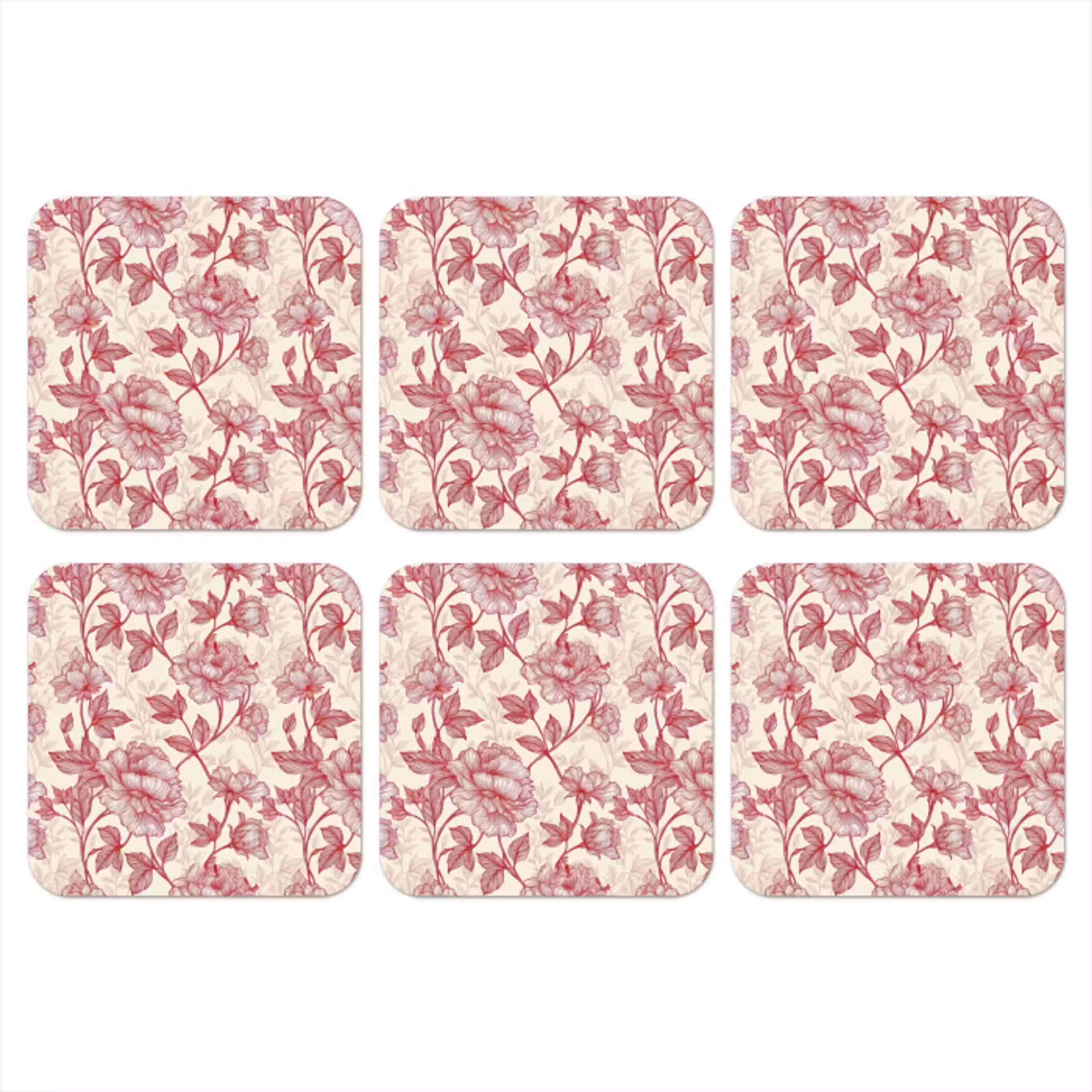 Pioenrozen - Modern -  Rood onderzetter kurk middel 366 -3d