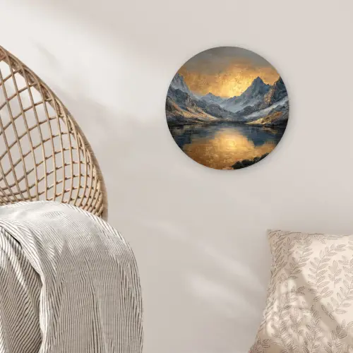Berglandschap met Gouden Zonsondergang Wandcirkel kunststof plaat 5mm dik klein -sfeer5