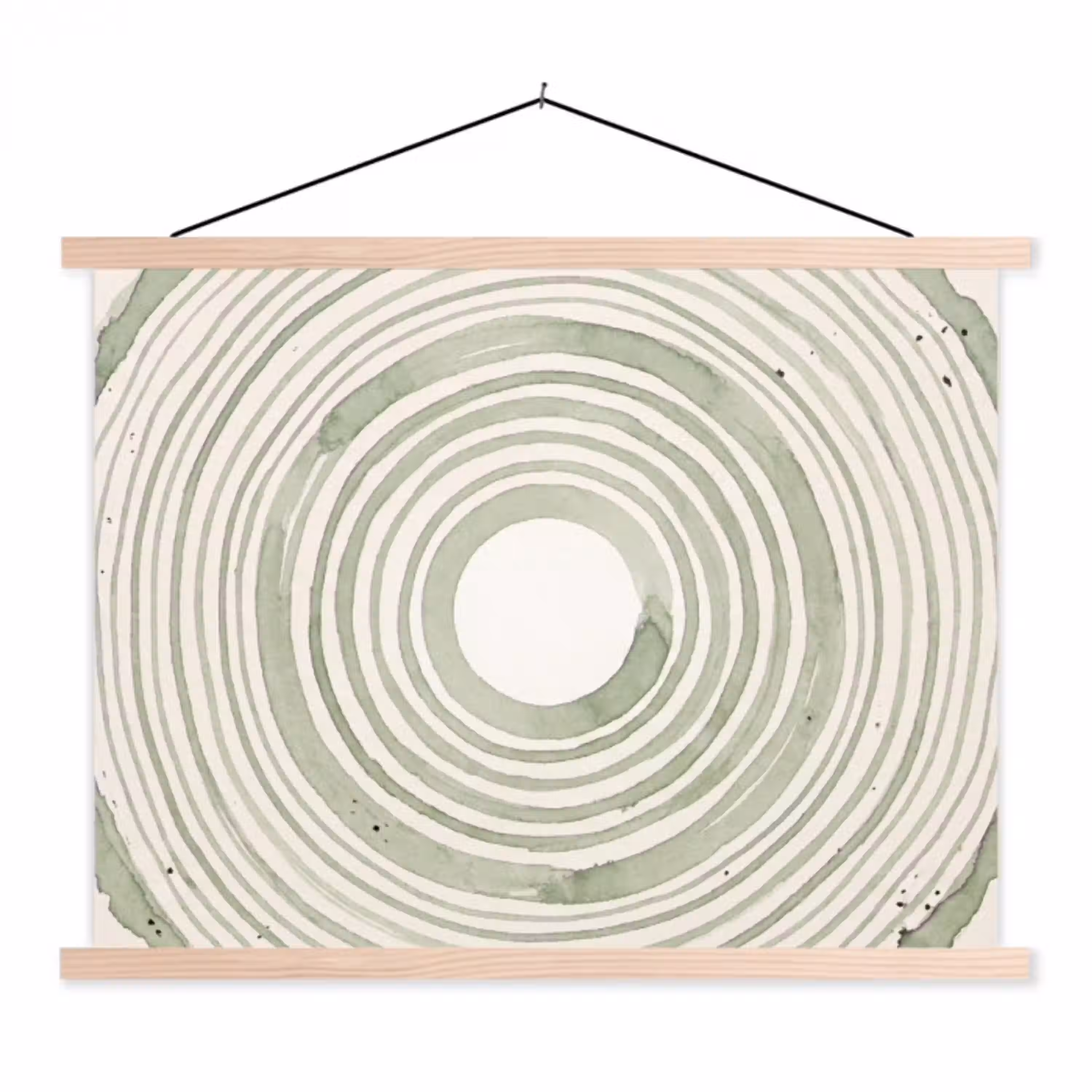 Abstractie - Cirkels - Waterverf - Groen - Modern textielposter latten blank klein -3d
