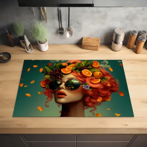 Vrouw - Sinaasappel - Bessen - Oranje Inductie beschermer vinyl 3mm klein -sfeer5